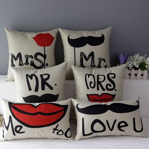 Love pillow cover, creative Wedding lover couple Black beard Red lips throw pillow case pillowcase wholesale