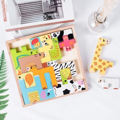 Woodern Animal Building Blocks Children Early Eductional Early Learning Montessori Toy Colorful Beech Wood Educational Toy