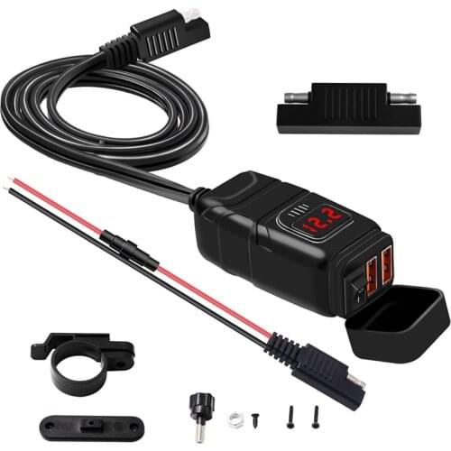 Dual USB 12V Waterproof Motorcycle Handlebar Charger Quick Charger 3.0 with Voltmeter USB Motorcycle Charger Adapter