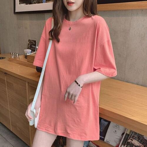 Pure Cotton Solid Color Short-sleeved T-shirt Female Ins Tide 2020 Summer Korean Version Loose Wild Student Trend Wind Clothes