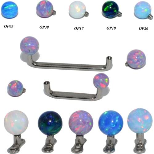 G23 Titanium Internally Threaded Surgical Steel Opal Balls Surface Barbell Micro Dermal Anchor Fashion Body Piercing Jewelry 14G