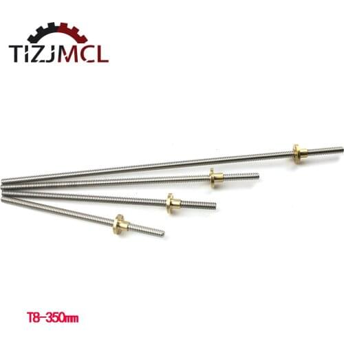 CNC 3D Printer T8 Lead Screw Pitch 2mm Lead 2mm Trapezoidal Rod Lead With Copper Nut Thread Screwlead Lenth 350mm Brass Nut