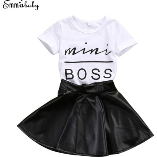 2017 Summer Fashion Cute Adorable Toddler Infant Kids Girls Short Sleeve Letter T-shirt Tops+Skirts 2pcs Outfit Clothes Set 1-6Y