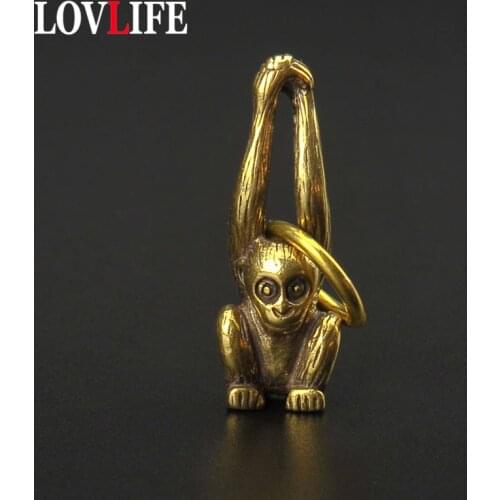 Brass Mini Monkey Key Chains Pendants Creative Animal Copper Handmade Car Keychain Charms Long Arm Monkey Gifts Vintage Keyrings