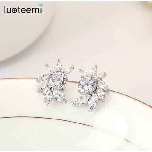 LUOTEEMI Wholesale Free Shipping Top Sale Party Chrsitmas Jewelry Fashion Elegant Exquisite Full Crystal CZ Stud Earrings Bijoux