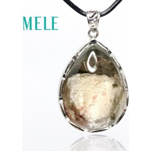 MELE natural green ghost phantom garden crystal pendants for women and man,36X27mm water drop shape with Crystal clear