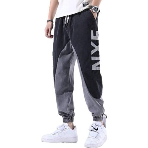 Men Jeans Pants Hip Hop Style Trendy Male Streetwear Jogging Comfort Washed Denim Trousers