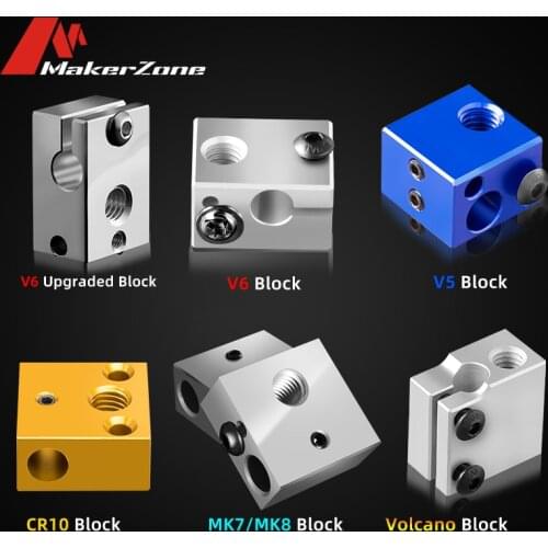 V6 V5 Volcano CR10 MK7 MK8 Aluminum Alloy Heating Block For Hotend J-Head Print Head Extruder 3D Printer Parts Accessories