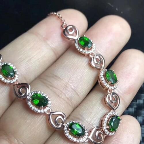 Natural green diopside gem Bracelet Natural gemstone bracelet 925 sterling silver Romantic heart peach women party fine jewelry