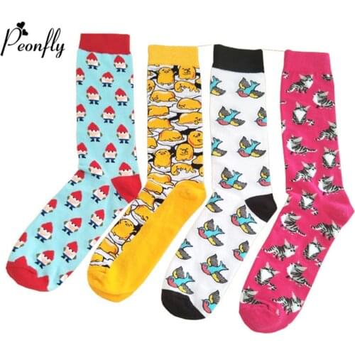 Peonfly Lovely Fashion Cartoon Cat Radio Box Panda Men Harajuku Hip Hop Breathable Happy Socks Calcetines Hombre