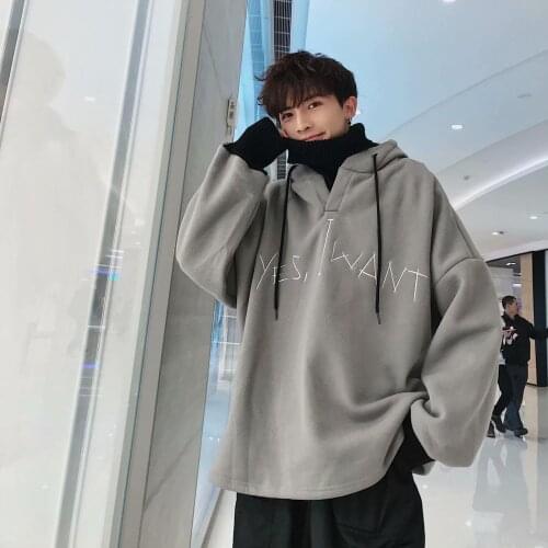 Spring autumn new mens fake two-piece high collar plus fleece hooded pullover hip-hop loose Harajuku jacket sweatshirt