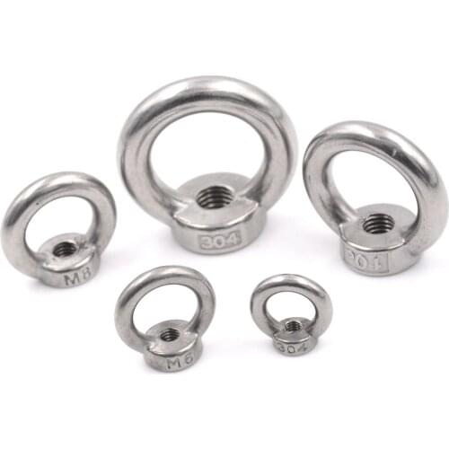 One Piece M5/M6/M8/M10/M12 Eye Nut Stainless Steel Marine Lifting Eye nut Ring Nut Loop Hole for Cable Rope Lifting