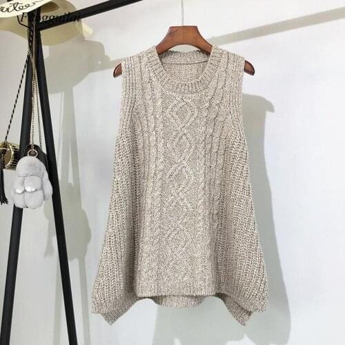 Autumn Winter Warm Wear Female Knitted Loose Large Size Round Neck Thick Wool Sweater Vest