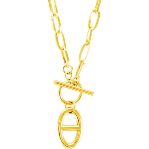 Stainless Steel Pig Nose DD Pendant Toggle Necklace For Women Gold/Silver Color Metal Coffee Bean Chain Toggle Choker Collier