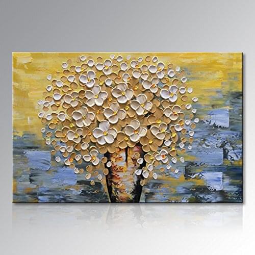 Unframed Panel Dark Blue Flower Tree Thick Palette Knife Painting Home Decor Hand Painted Oil Painting Wall Art Picture Gift
