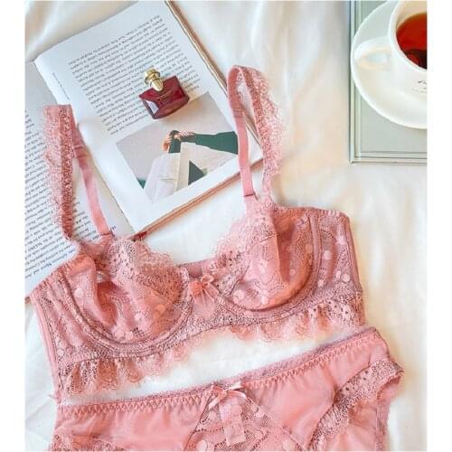 Wriufred Sexy ultra-thin transparent bra and panties suit big breasts large size lace bralette womens underwear lingerie sets