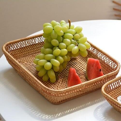 Tableware Autumn Rattan Weaving Tea Table Desktop Fruit Dried Fruit Cake Square Fruit Basket