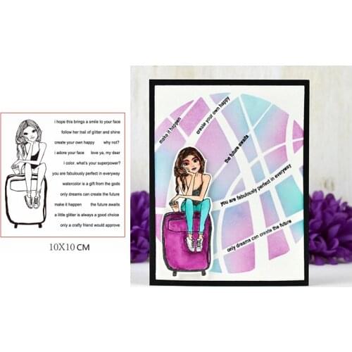 Clear Silicone Stamps Fashion Girl Sitting In The Suitcase Sentence Stamps Scrapbooking Craft Cards Decorate Stencils New 2019