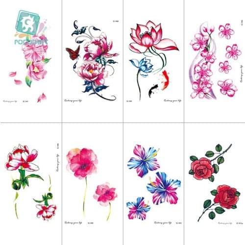 Rocooart Fashion Women Colorful Flower Design Temporary Body Arms Legs Big Size Fake Rose Tatoo Waterproof Tattoo Sticker