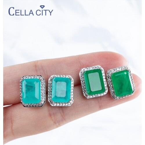 Cellacity 100% 925 Sterling Silver stub women earrings with 5a zircon Paraiba emerald gemstones women party jewelry gift