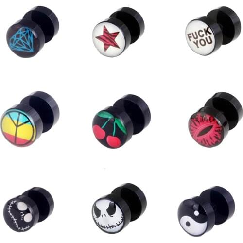 Fashion Barbell Stainless steel Stud Earrings Skull Star Anchor For Women Men Piercing Punk Ear Jewelry Gifts 2 pieces