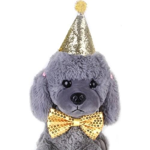 2Pcs/set Pet Dogs Caps With Bowknot Cat Dog Birthday Costume Sequin Design Headwear Cap Hat Christmas Party Pets Accessories