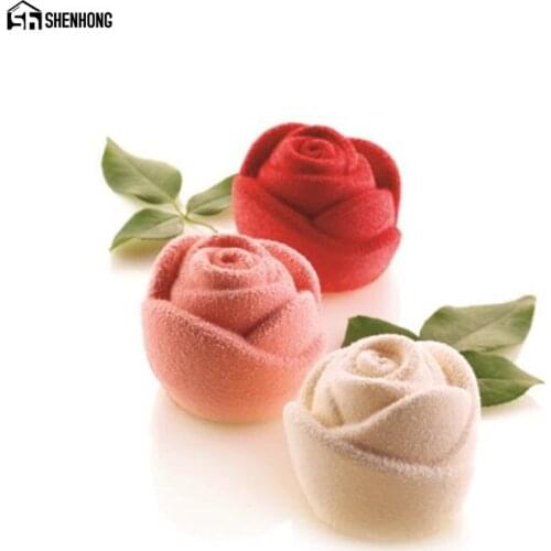 SHENHONG Amazing 3D Rose Cake Moulds Silicone Mold For Ice Creams Chocolates Pastry Art Pan Bakeware Geometric Moule
