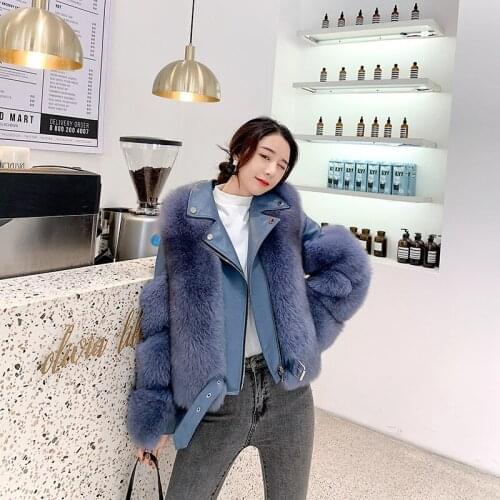 Brand 2020 New Real Fur Coat Winter Jacket Women Natural Fox Fur Genuine Leather Locomotive Outerwear Streetwear Thick Warm