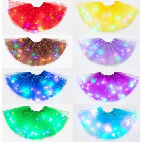 LED Glowing Light Kids Tulle star Skirt Short Tutu Mini Skirt Adult Princess Ballet Dancewear Party Costume Ball Gown Mini skirt