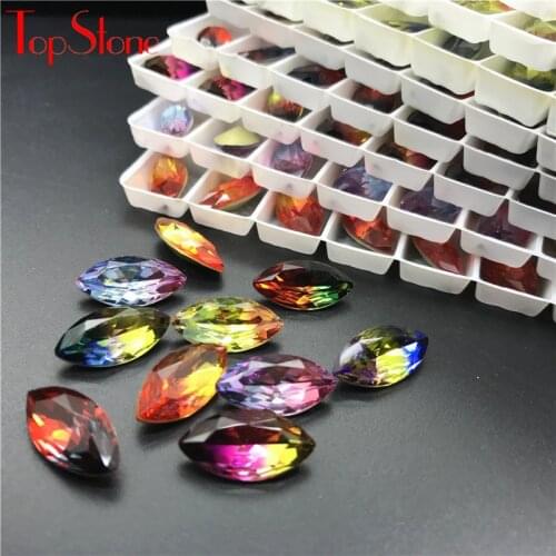TopStone 7x15mm Horse Eye K9 Crystal Tourmaline Rhinestone Pointback Navette Fancy Stone Marquise crystals More colors mixed