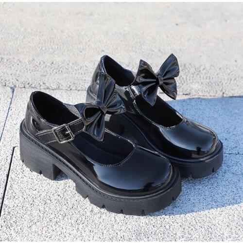Casual Shoes Woman Japanese Vintage High Heels Waterproof Platform Shoes College Student Cosplay Bow Knot Women Shoes Plus Size