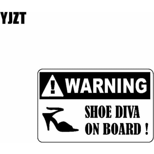 YJZT 12.7CM*8CM WARNING SHOE DIVA ON BOARD Decal Vinyl Car Sticker Black/Silver C10-00756