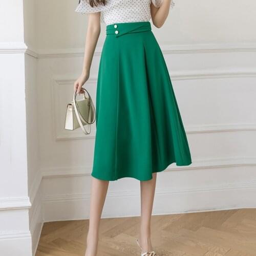 Summer Elegant Long Skirt Women New Fashion High Waist Pleated Aline Skirts Female Vintage Office Ladies Faldas Mujer Jupes Saia