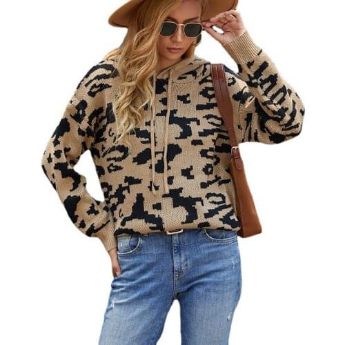 Leopard Print Sexy Sweater Womens Fall/Winter 2021 New Fashion Long Sleeve Drawstring Hooded Personality Quality Sweater