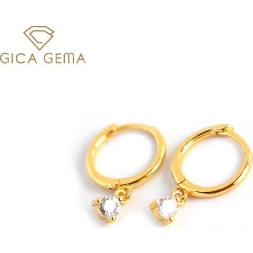GICA GEMA Round Zircon Earrings For Women Real 925 Sterling Silver Unique Design Geometric Anniversary Engagement Jewelry
