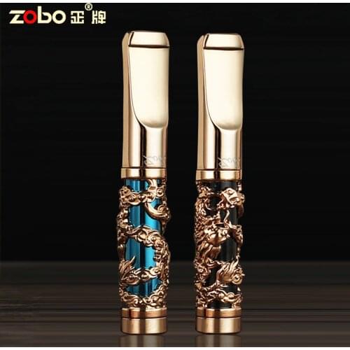 Zobo genuine cleaning double type cigarette holder relief dragon hollowed filter Pull rod healthy holder for man