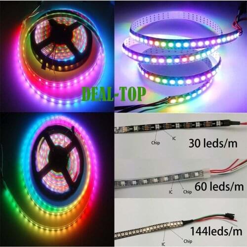 1m/4m/5m WS2812B Smart led pixel strip,Black/White PCB,30/60/144 leds/m WS2812 IC;WS2812B/M 30/60/144 pixels,IP30/IP65/IP67 DC5V