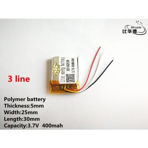 10pcs/lot 3 line Good Qulity 3.7V,400mAH,502530 Polymer lithium ion / Li-ion battery for TOY,POWER BANK,GPS,mp3,mp4