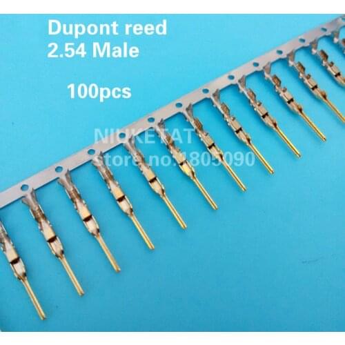 100pcs 2.54mm Male pin Dupont reeds Dupont Jumper Wire 2.54 Dupont languette Connector Terminal Pins Crimp