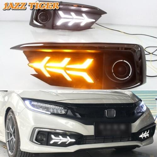 12V Daytime running lights For Honda Civic Sedan 2019 2020 Drl for cars Sequential turn signal auto Led fog lights headlights