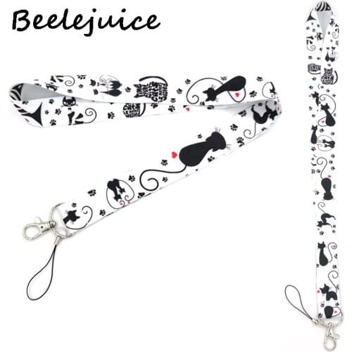 24pcs Black cat Neck Strap Lanyard keychain Mobile Phone Strap ID Badge Holder Rope Key Chain Keyrings cosplay Accessories Gifts