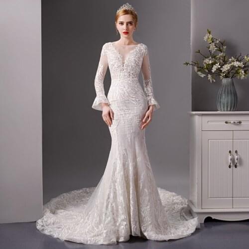 6087 Mermaid wedding dress robe de mariee manche longue vestido de novia encaje vesridos de novia vestido novia princesa china