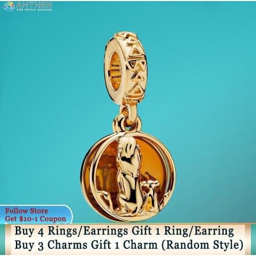 Ahthen 925 Sterling Silver Beads Simba And Mufasa Sunset Charm fit Original Pandora Bracelet Women Jewelry Making Birthfay Gift