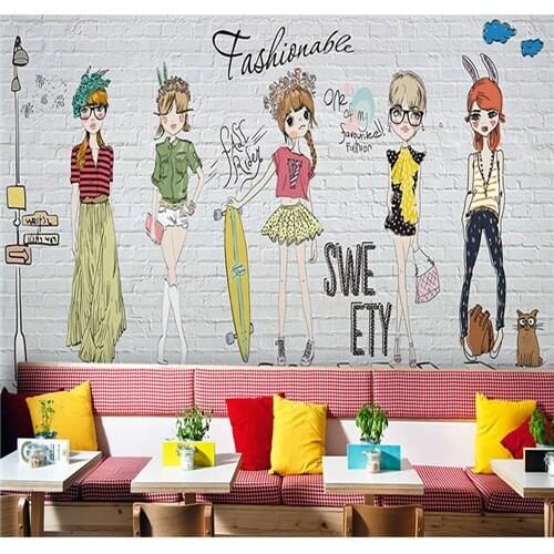 Watercolor hand painted fashion girl large mural mall beauty nail clothing store restaurant wallpaper wallpaper 5d wall cloth