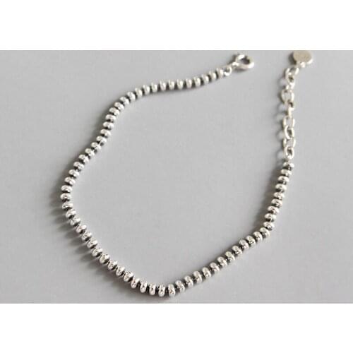Rock Retro Womens Authentic 925 Sterling silver button flat Beads Chain Bracelet Adjust fine Jewelry Womens TLS100