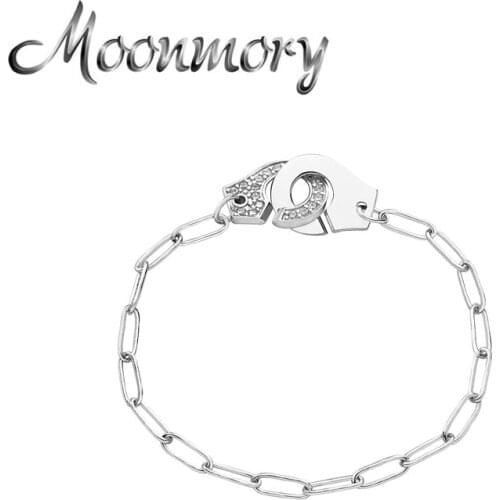 Moonmory 100% Authentic 925 Sterling Silver Handcuff Bracelet Gifts For Women 2020 Trend European Couple Bracelets Menottes