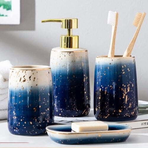 Household Bathroom Supplies Bathroom Four-piece Gradient Ceramic Lotion Bottle Mouthwash Cup Soap Dish Bathroom Decoration