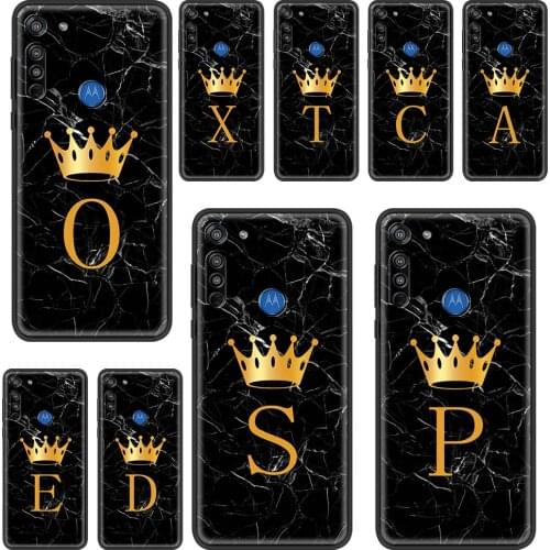Case For Motorola G Stylus G8 G9 Power Plus G10 G30 Cover Initial Letter A Z Crown Funda for MOTO E6s One Fusion Hyper Edge