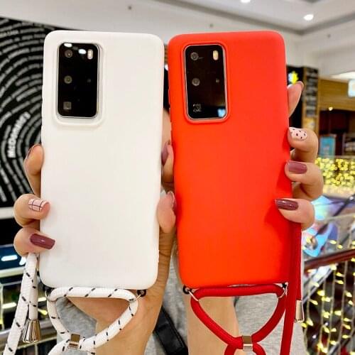 Candy Solid Color Rope Lanyard Phone Case for huawei Y5P Y6P Y7P 2020 PSMART 2021 Z Y9 PRIME 2019 Necklace Hang Strap Crossbody