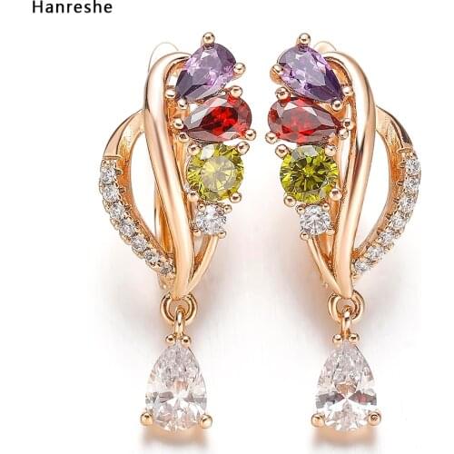 Hanreshe Earrings Women Punk Jewelry Wedding Gift Rose Gold Green Red Natural Zircon Stud Earrings Cute Crystal Small Earrings